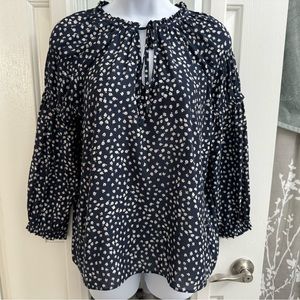 GAP Peasant Tie Neck Floral 3/4 Sleeve Blouse XS